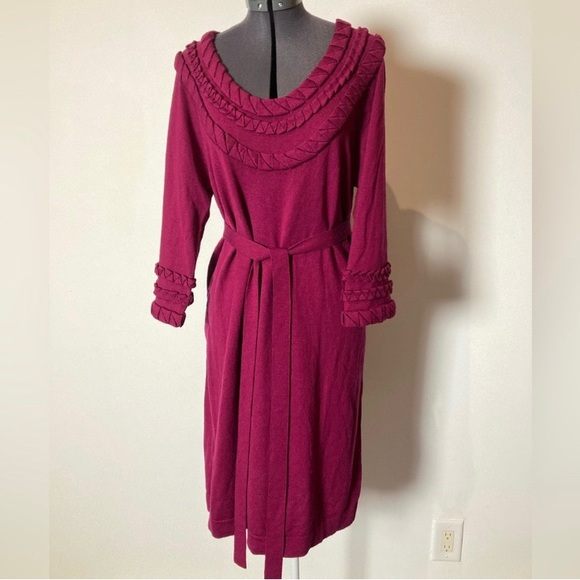 Diane Von Furstenberg Wool MIDI Knit Dress Size L Maroon - Picture 1 of 13